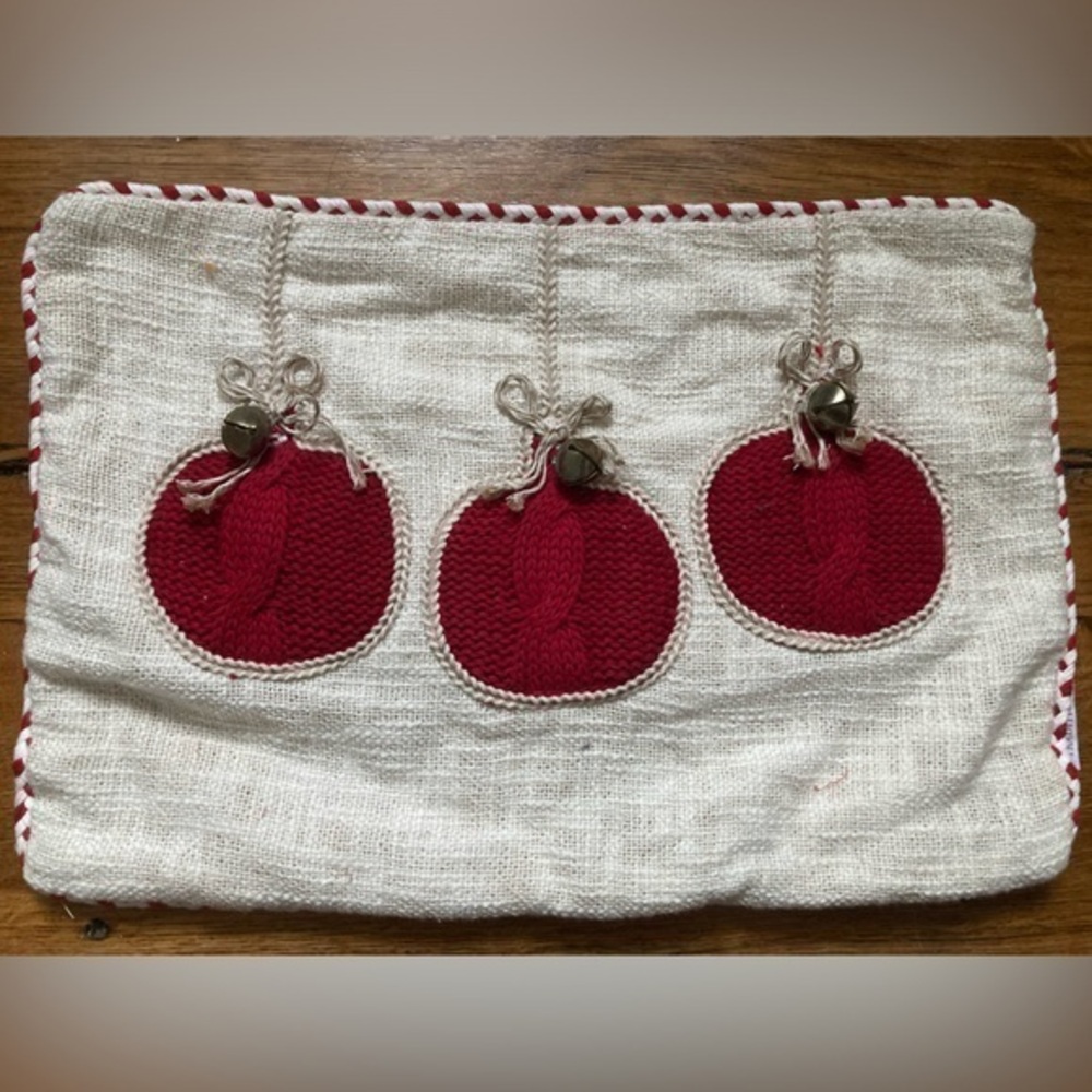 Christmas Ornament Throw Pillow Cover Sham Winter Holiday Home Decor Burlap Bell